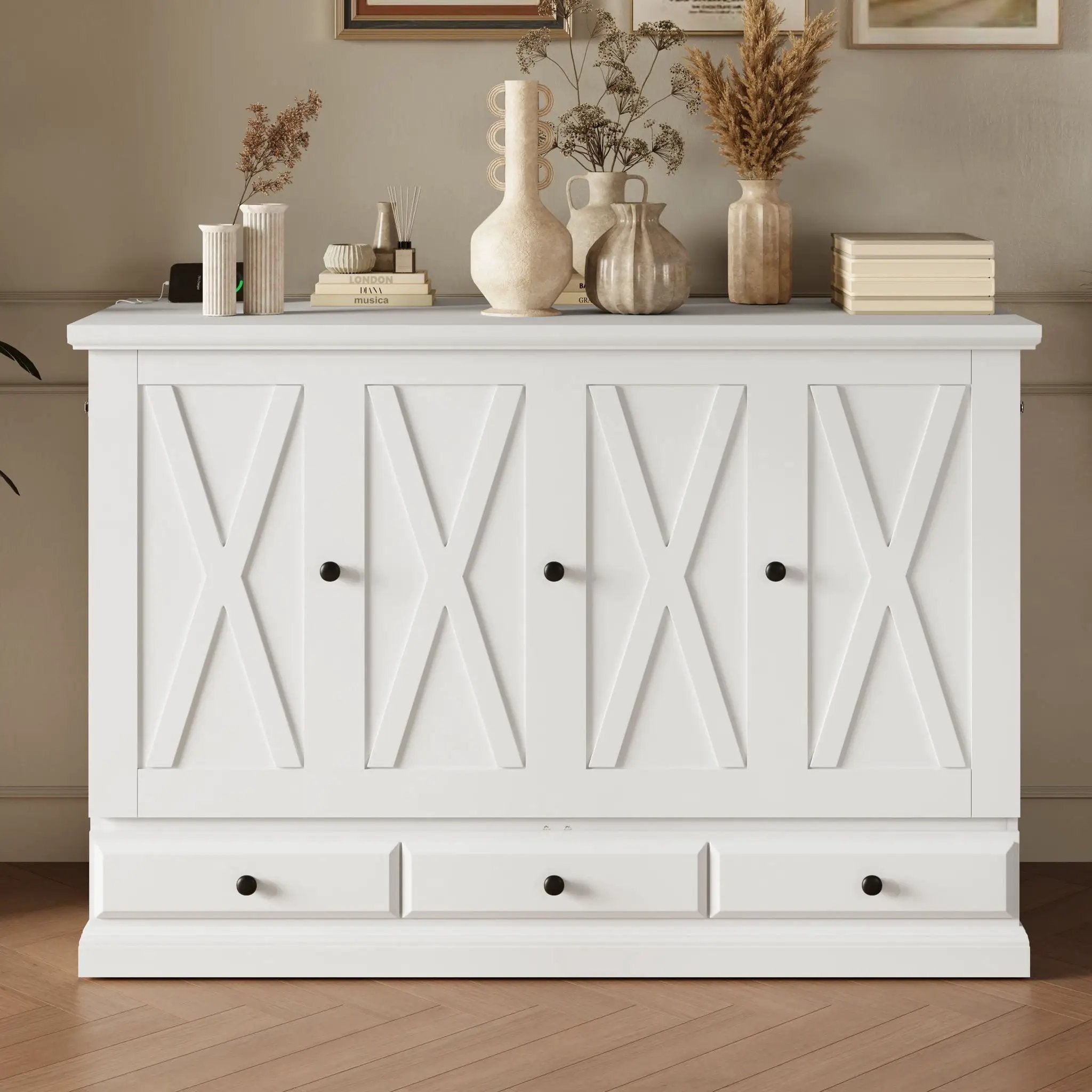 Solid Pine Murphy Bed Chest Cube Cabinet Bed With Charging Station And Large Storage Drawer For Home Office Or Small Room by HouseOfZazla