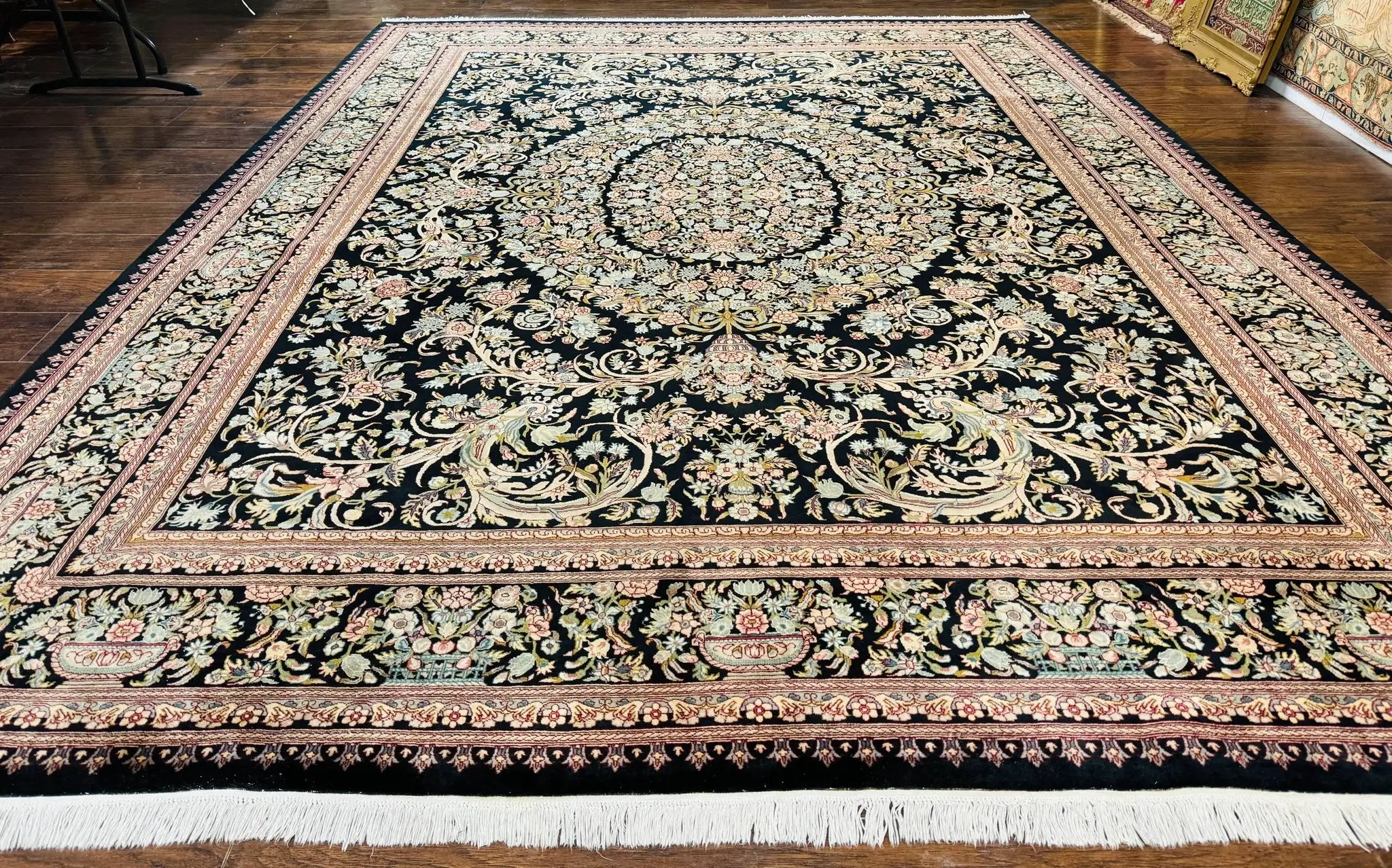 Pak Persian Rug 9x12, Highly Detailed Fine 260 KPSI, Floral, Handmade Traditional Carpet, Black by Jewel Rugs