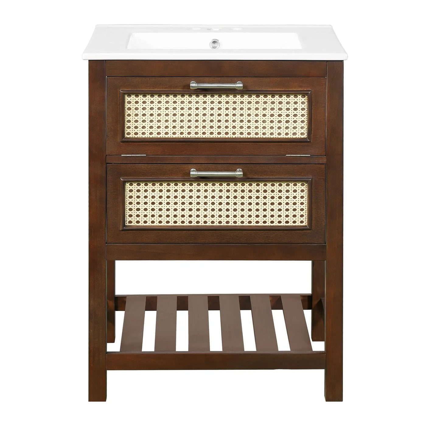 Modern Bathroom Vanity With Integrated Sink, Cabinet With 1 Deep Drawer And 1 Tip-Out Drawer by HouseOfZazla