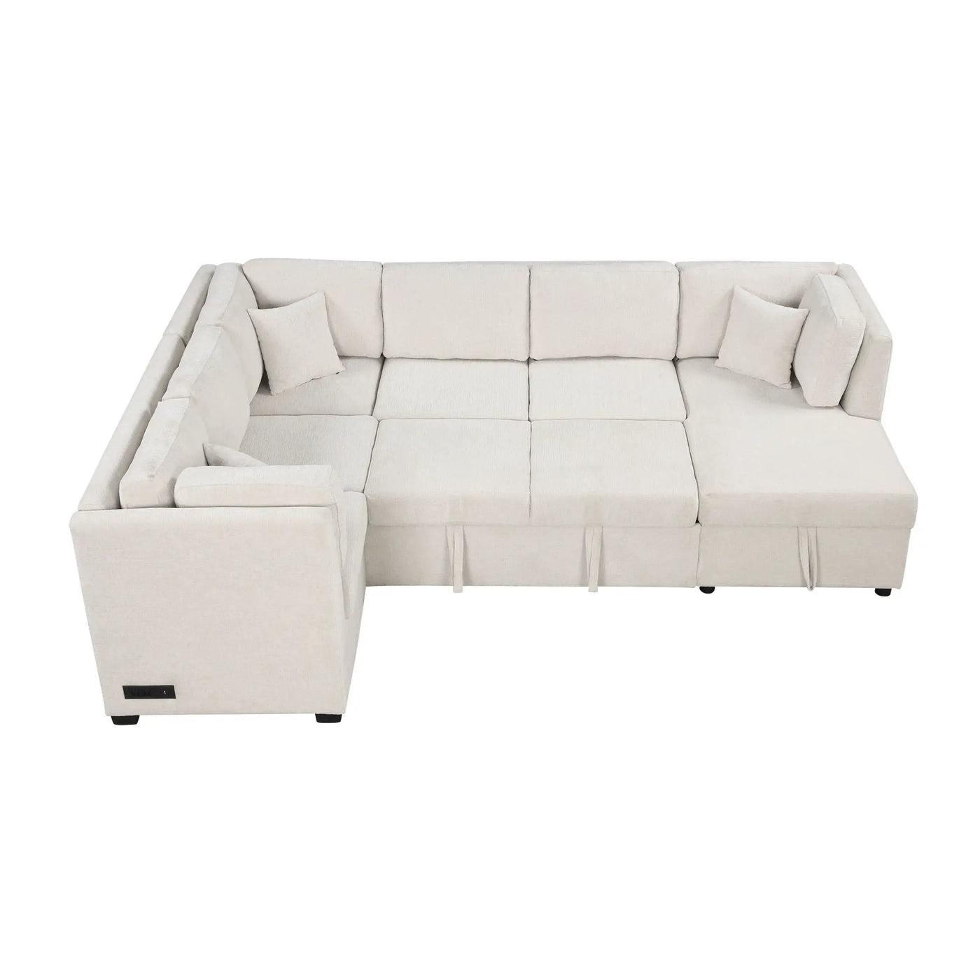 U-Shaped Sectional Sofa Pull Out Sofa Bed With Two USB Ports, Two Power Sockets, Three Back Pillows And A Storage Chaise For Living Room by HouseOfZazla