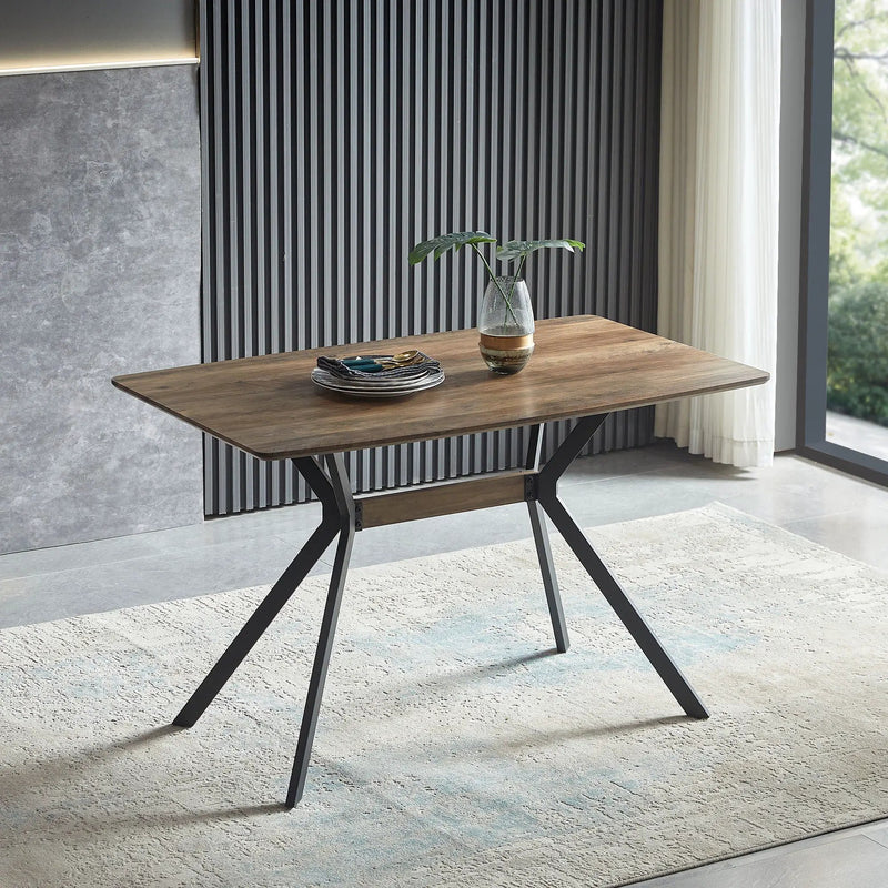 Modern Minimalist Style Dining Table MDF Wooden Top Metal Shelf Metal Heat Transfer Legs Leveling Feet For Dining Room Kitchen Office Table - Walnut / Black by HouseOfZazla