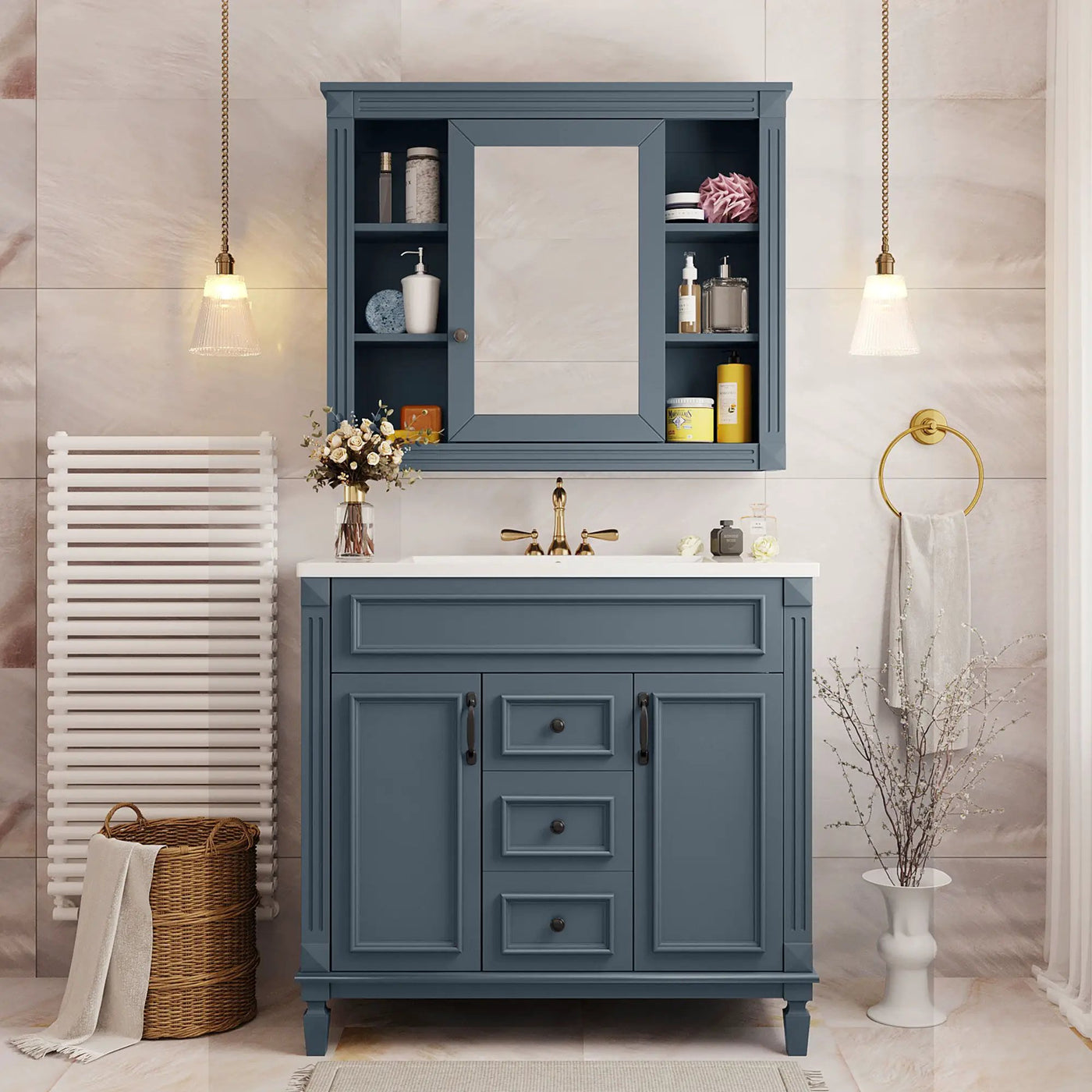 Bathroom Vanity With Top Sink, Mirror Cabinet, 2 Soft Closing Doors & 2 Drawers by Unique Piece Furniture