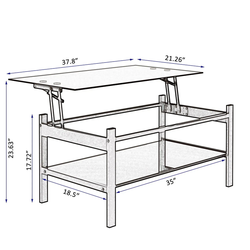 Glass Lift Top Coffee Table, Modern Simple 2-Layer Tempered Glass Coffee Table For Living Room - Black by Unique Piece Furniture