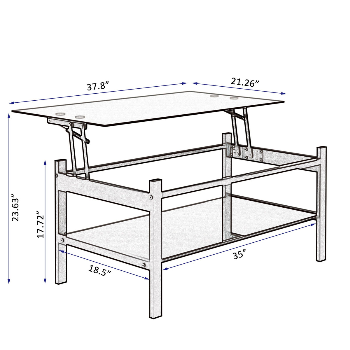 Glass Lift Top Coffee Table with Storage Shelf - Black, photo 8 of 15