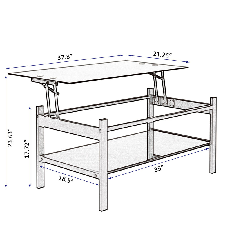 Glass Lift Top Coffee Table with Storage Shelf - Black, photo 8 of 15