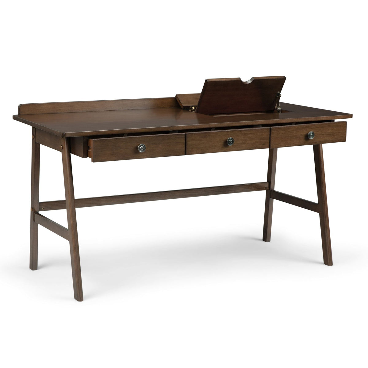 Natural Aged Brown Writing Desk with Integrated Power – Solid Wood