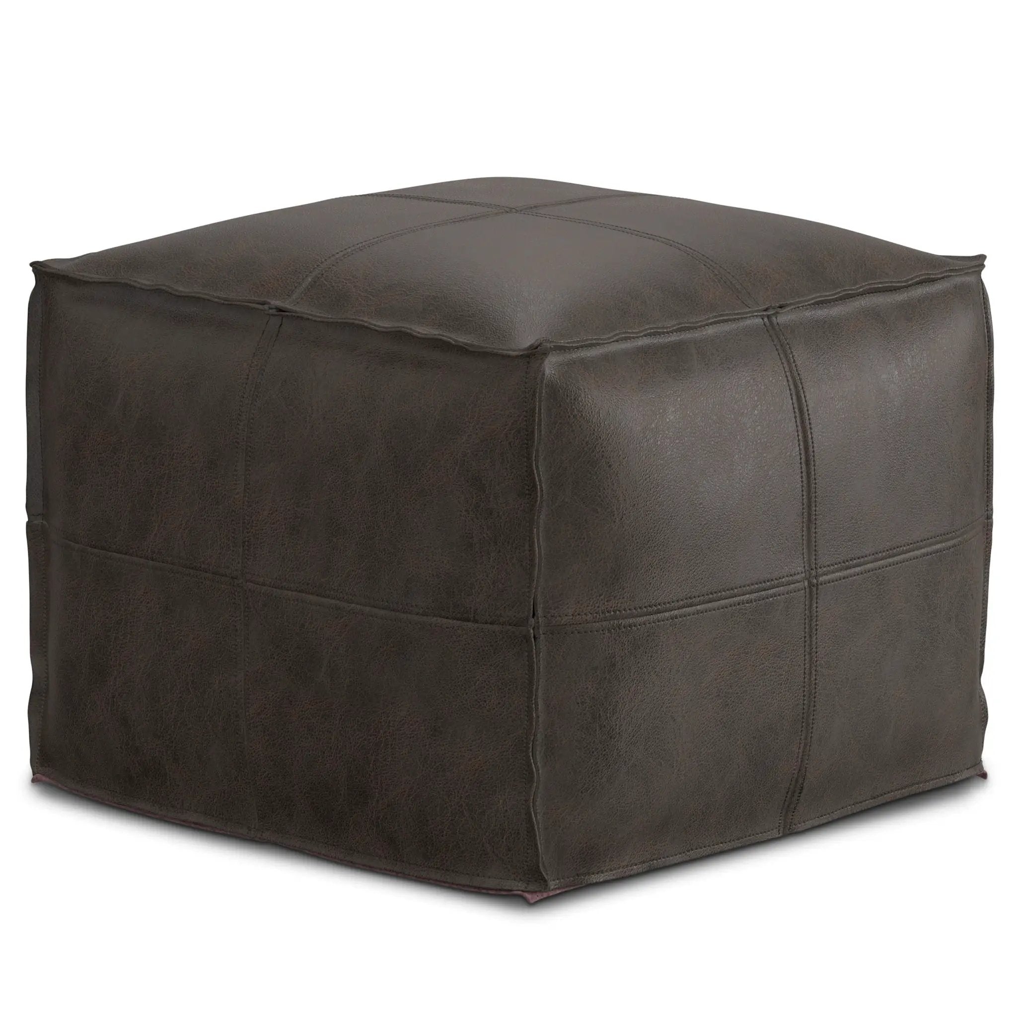 Sheffield - Square Pouf - Distressed Dark Brown by HouseOfZazla