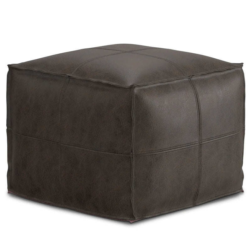Sheffield - Square Pouf - Distressed Dark Brown by Unique Piece Furniture
