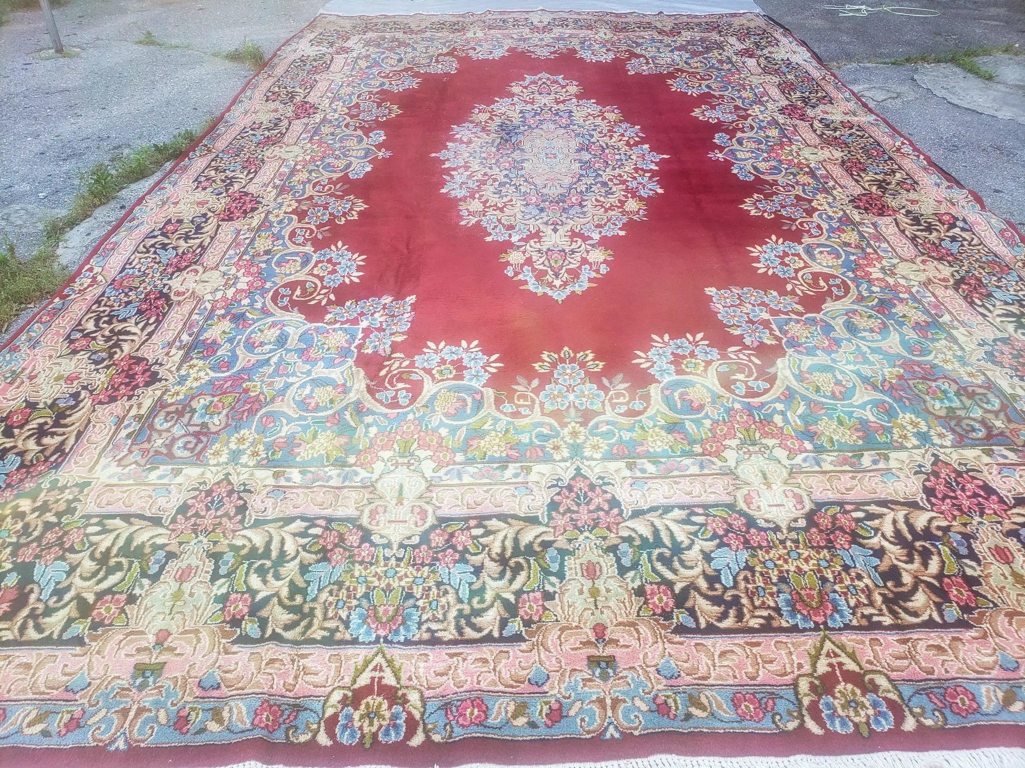 Antique Persian Kirman Rug 10x17 Oriental Carpet 10 x 17, Red, Multicolor, Namazian Signature Master Weaver, Shabby Chic, Semi Open Field by Jewel Rugs