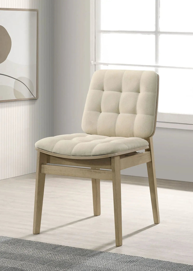 Redbridge Velvet Upholstered Side Chair Cream and Natural Oak (Set of 2) by Unique Piece Furniture