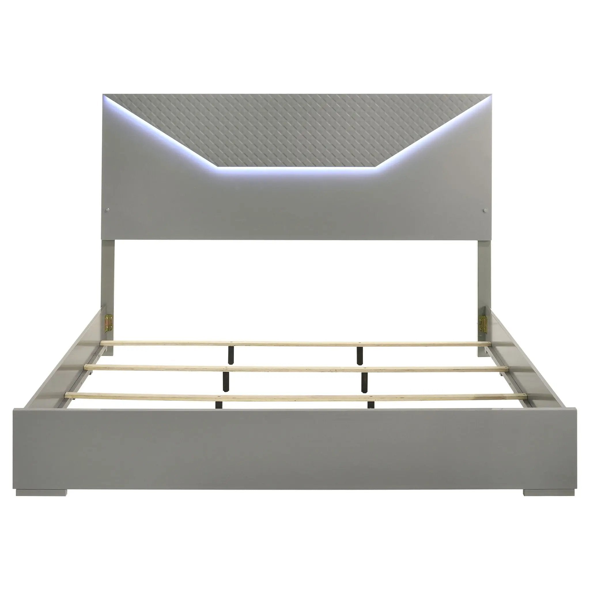 Ives Eastern King Panel Bed LED Headboard Grey High Gloss by Unique Piece Furniture