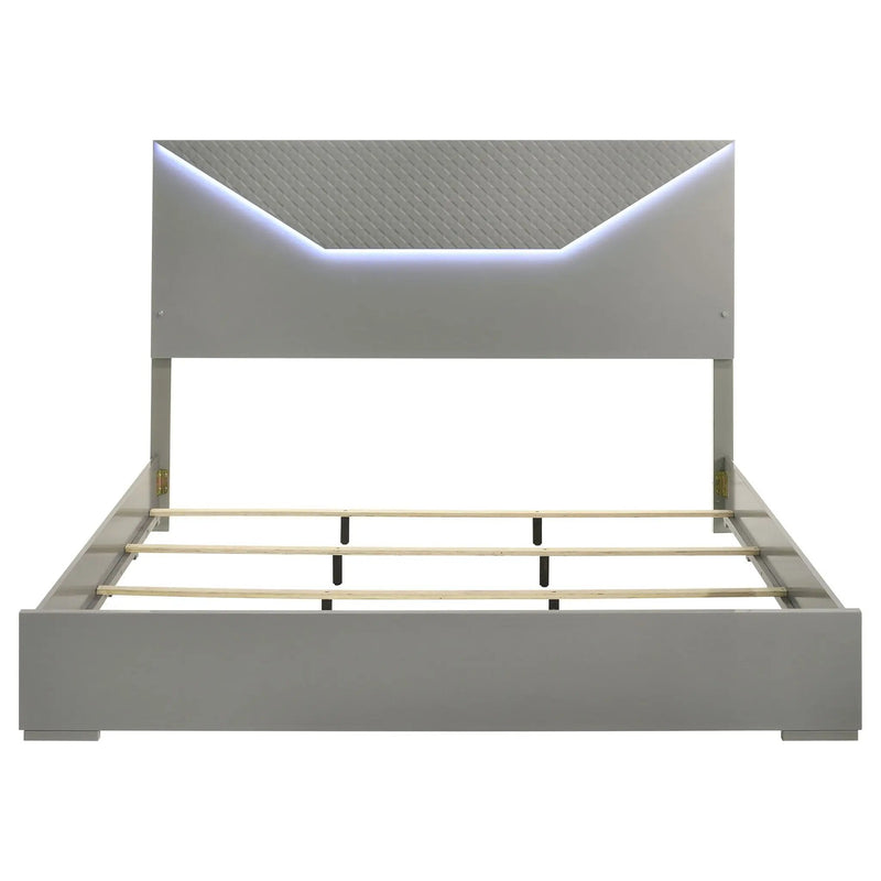 Ives Eastern King Panel Bed LED Headboard Grey High Gloss by Unique Piece Furniture
