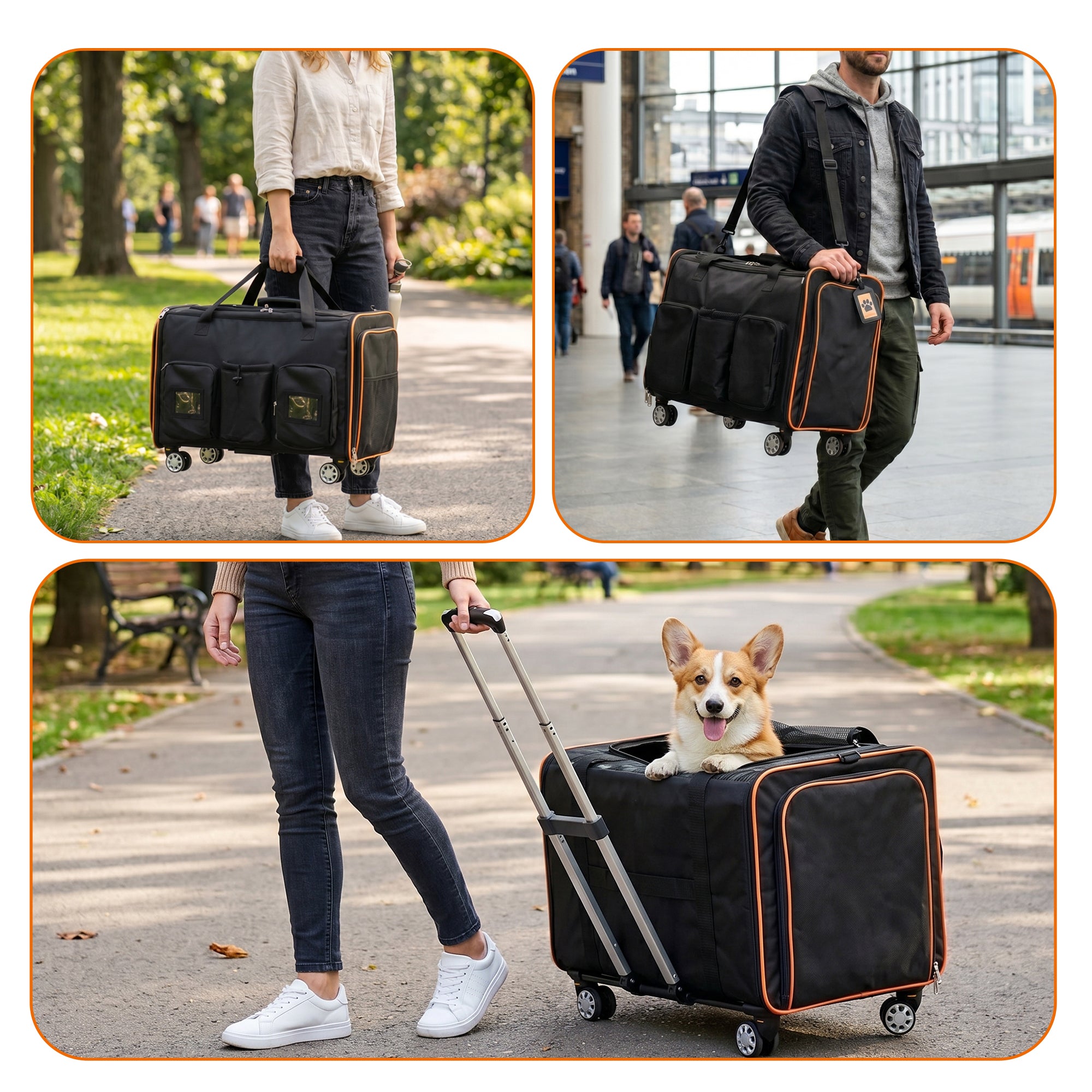 2 in 1 Large Cat Carrier for 2 Cats with Rolling Wheels and Expandable Design by HouseOfZazla