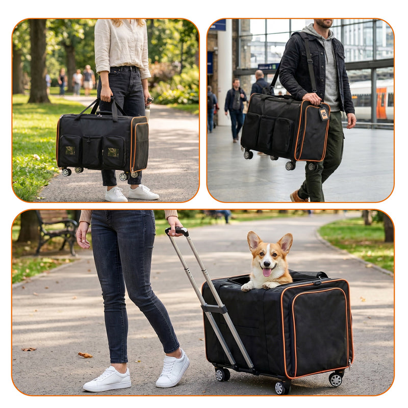 2 in 1 Large Cat Carrier for 2 Cats with Rolling Wheels and Expandable Design by HouseOfZazla