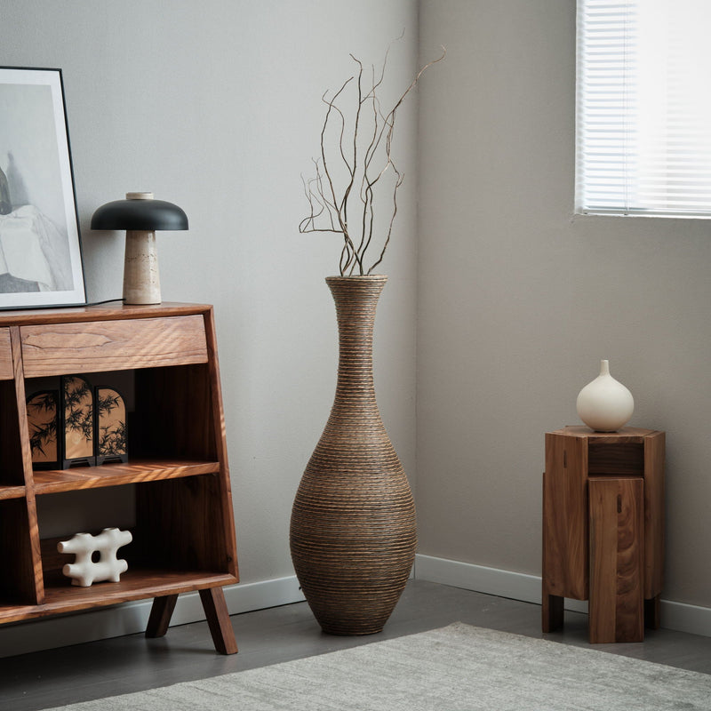 Tall Artificial Rattan Floor Vase with Artistic Design - Beige / Gray, photo 15 of 23