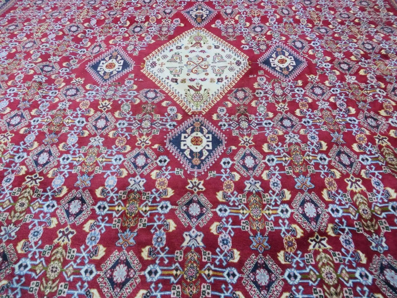 Oversized Persian Shiraz Tribal Rug 13x19, Palace Sized Oriental Carpet, Handmade Hand-Knotted X Large Rug, Red Blue Cream, Allover Herati Pattern by Jewel Rugs