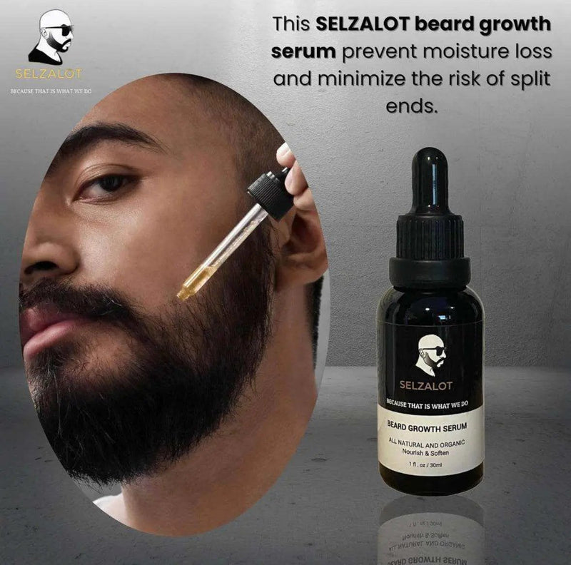 SELZALOT Beard Growth Kit Facial Hairs Men's Grooming Set 7 Pieces Beard Products with Oil, Serum, Balm, Shampoo, Comb, Brush and Hand Beard Care Kit for Men Men Self Care by Selzalot