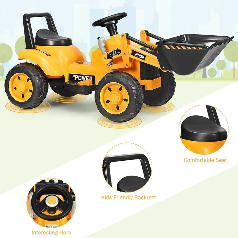 Kids Ride On Excavator Digger 6V Battery Powered Tractor-Yellow by DirectDeals
