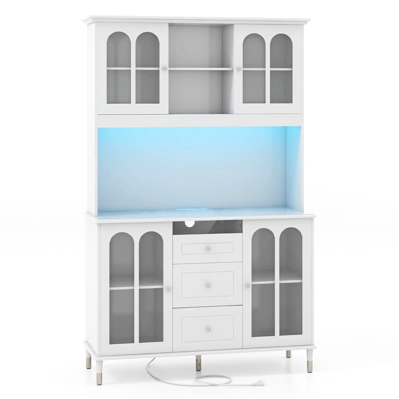 73 Inch Kitchen Pantry Storage Cabinet Freestanding Buffet Cabinet with LED Lights-White by DirectDeals