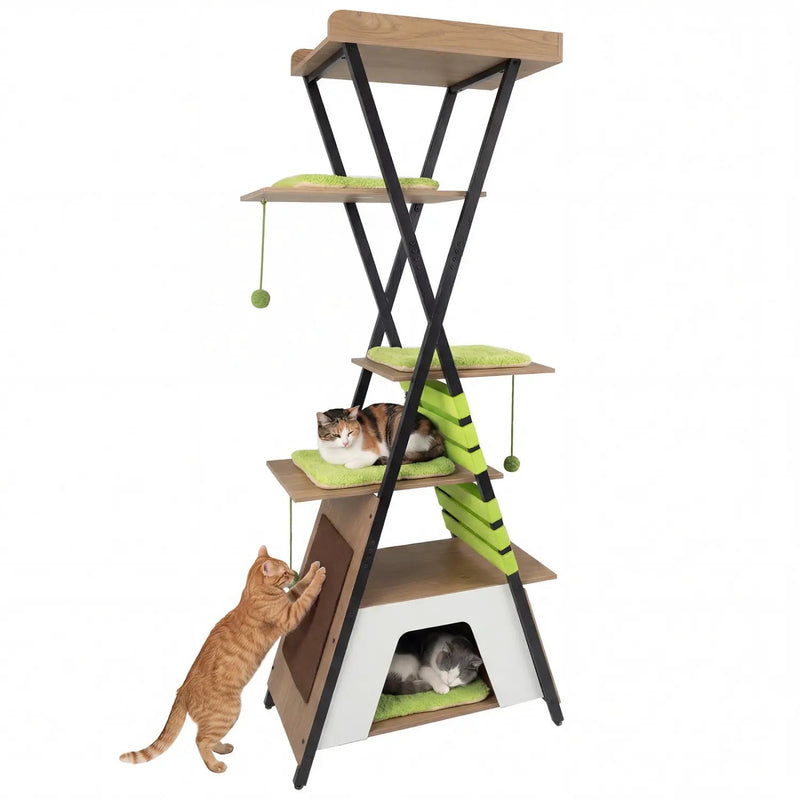 73 Inch Multi-level Cat Tree for Indoor Cats with Elevated Perch and Large Condo by DirectDeals