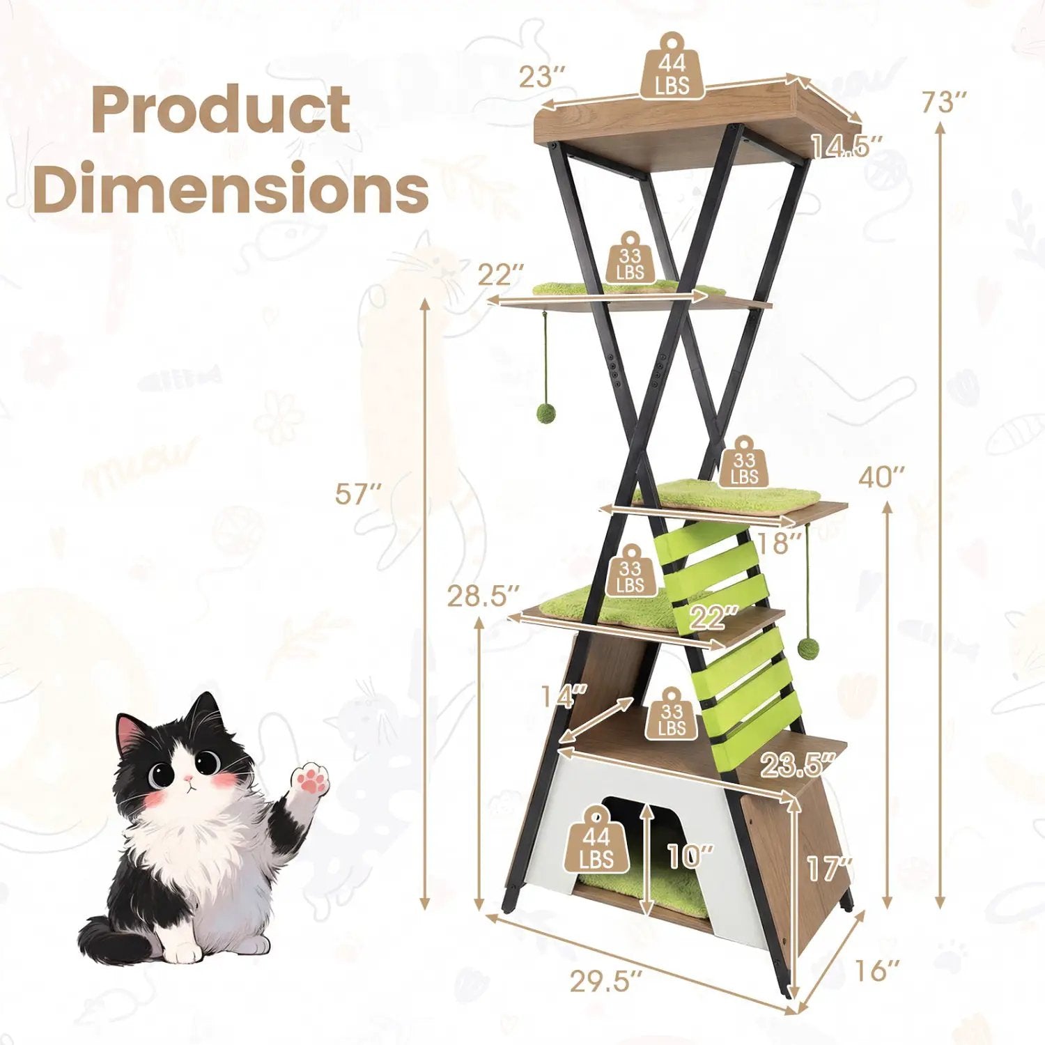 73 Inch Multi-level Cat Tree for Indoor Cats with Elevated Perch and Large Condo by DirectDeals