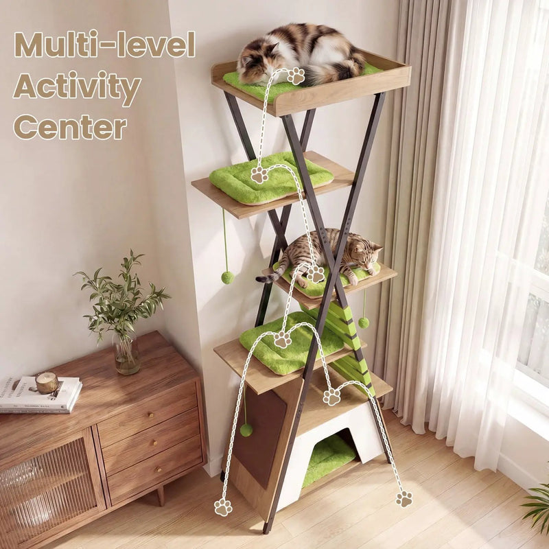 73 Inch Multi-level Cat Tree for Indoor Cats with Elevated Perch and Large Condo by DirectDeals