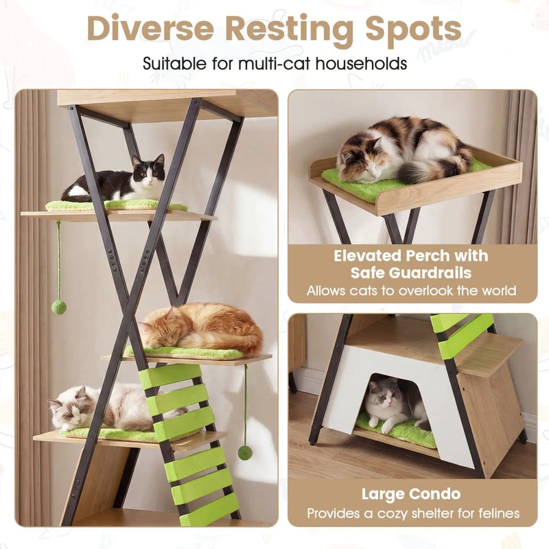 73 Inch Multi-level Cat Tree for Indoor Cats with Elevated Perch and Large Condo by DirectDeals
