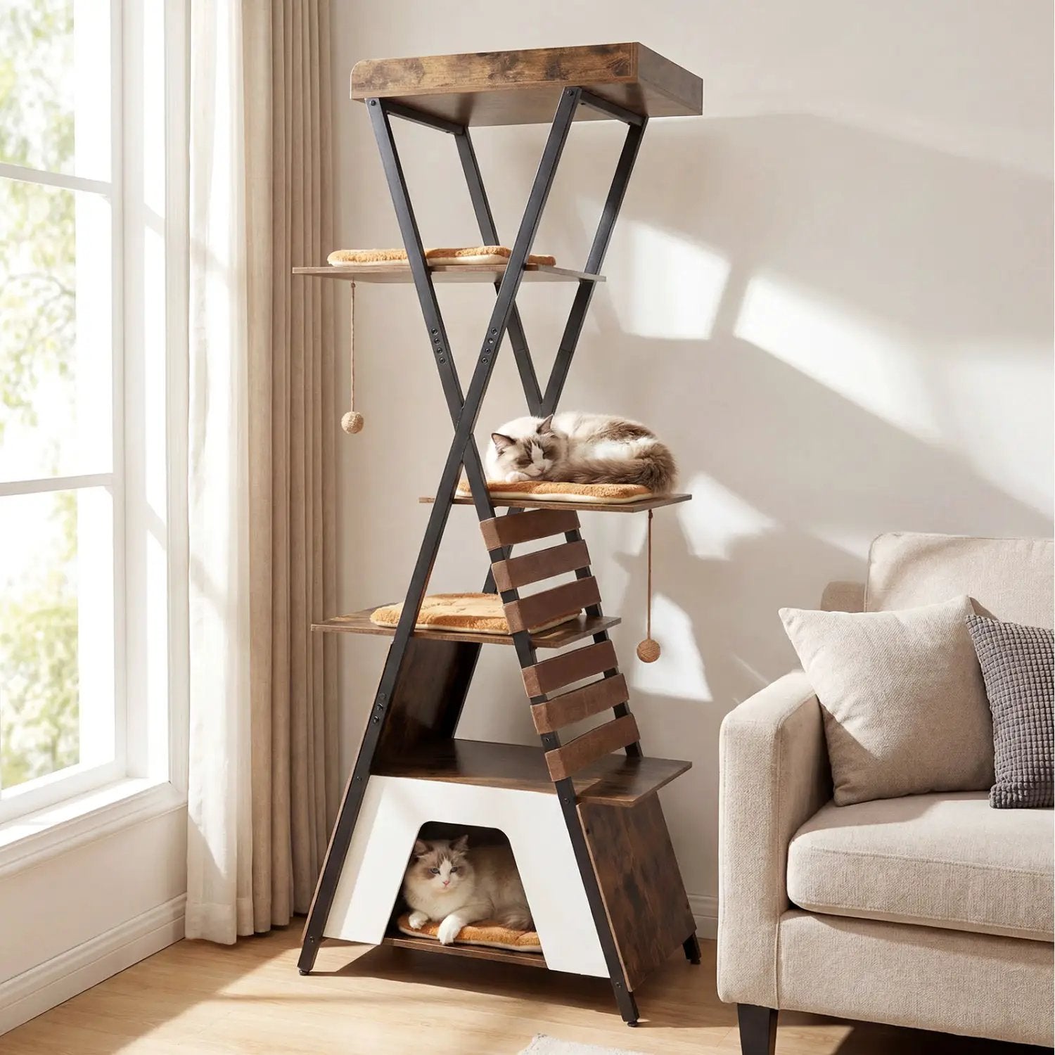 73 Inch Multi-level Cat Tree for Indoor Cats with Elevated Perch and Large Condo by DirectDeals