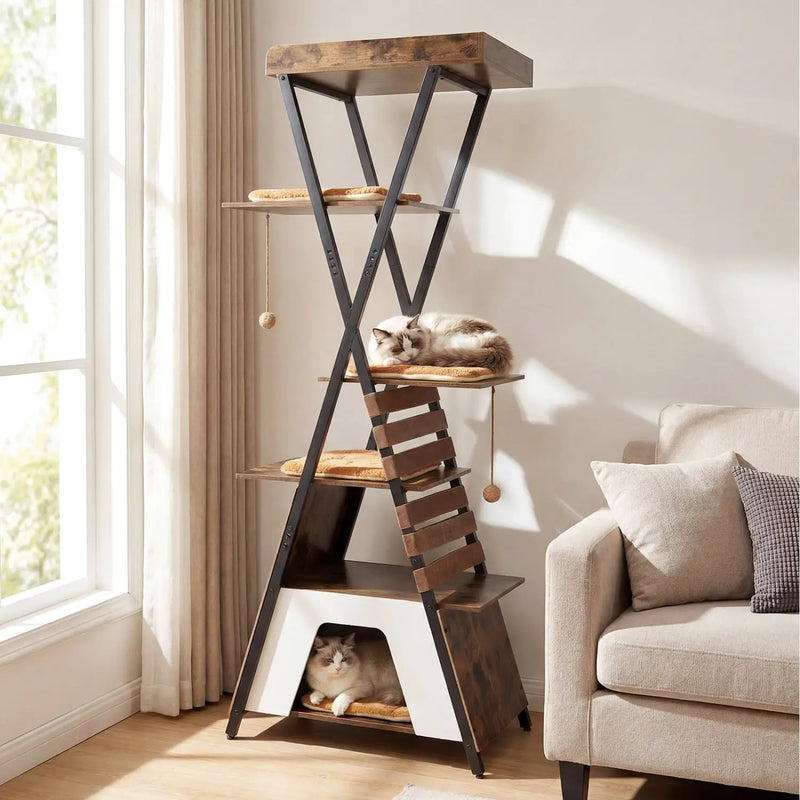 73 Inch Multi-level Cat Tree for Indoor Cats with Elevated Perch and Large Condo by DirectDeals