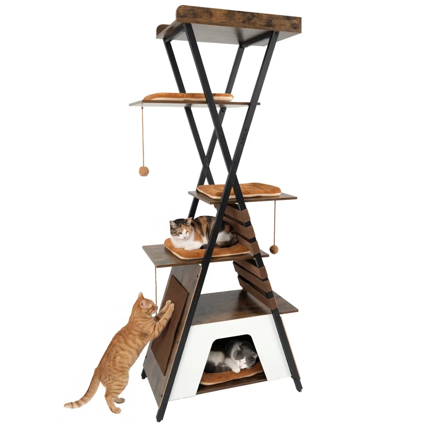73 Inch Multi-level Cat Tree for Indoor Cats with Elevated Perch and Large Condo by DirectDeals