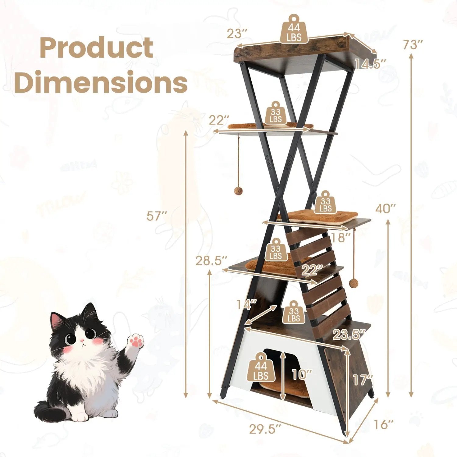 73 Inch Multi-level Cat Tree for Indoor Cats with Elevated Perch and Large Condo by DirectDeals