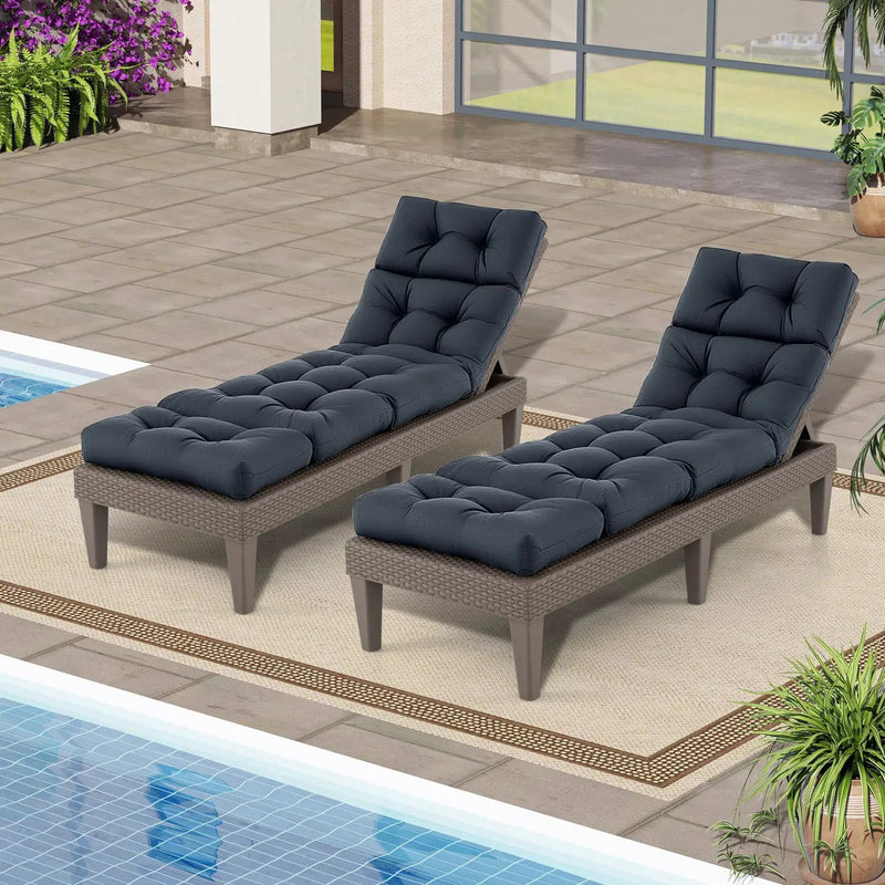 Outdoor Lounge Chaise Cushion Set of 2 - 73x22 Inch High Back by DirectDeals