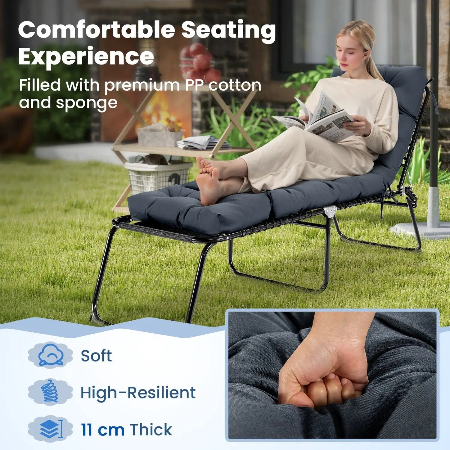 Outdoor Lounge Chaise Cushion Set of 2 - 73x22 Inch High Back by DirectDeals