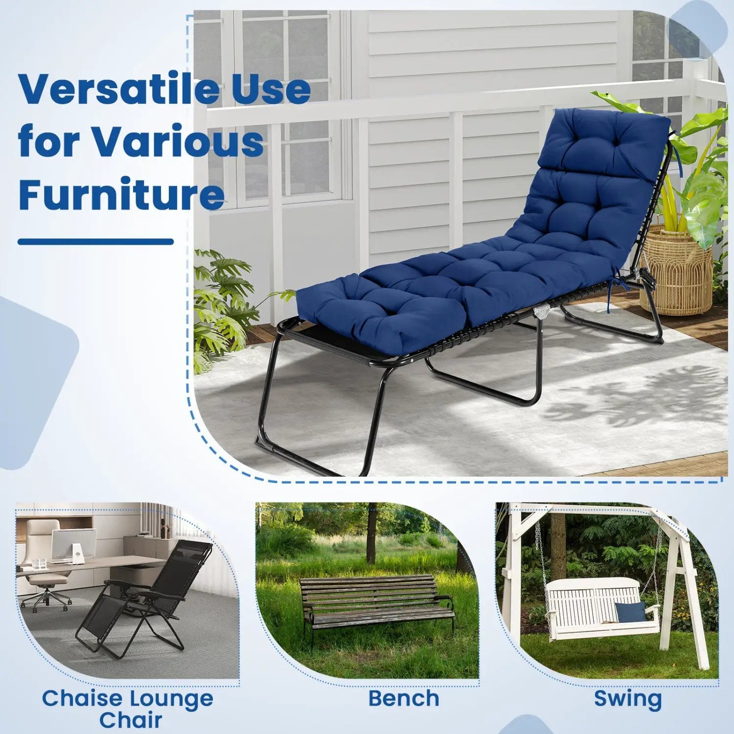 Outdoor Lounge Chaise Cushion Set of 2 - 73x22 Inch High Back by DirectDeals