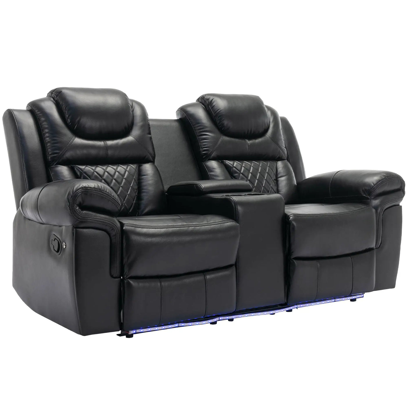 Home Theater Seating Manual Recliner Loveseat With Hide-Away Storage, Cup Holders And Led Light Strip For Living Room by HouseOfZazla