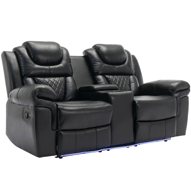 3 Pieces Recliner Sofa Sets Home Theater Seating Manual Recliner Chair With Center Console And LED Light Strip For Living Room by HouseOfZazla