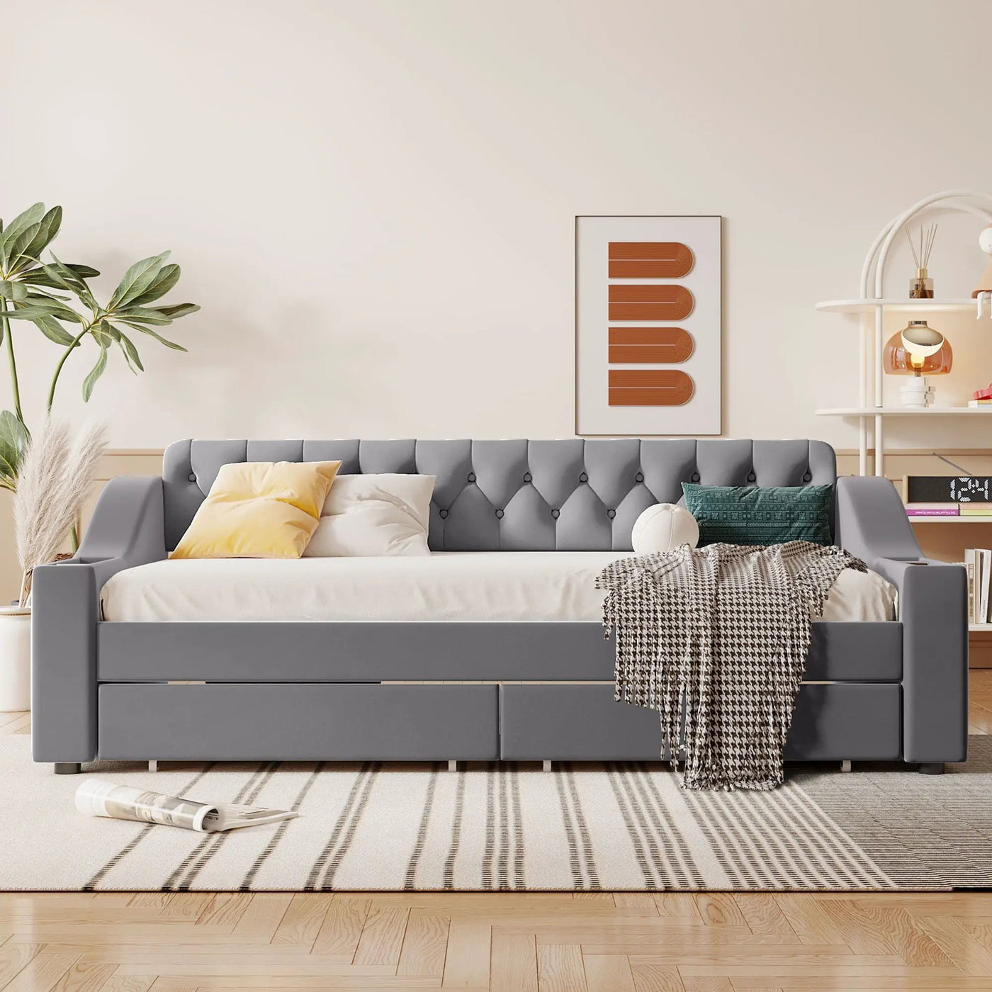 Upholstered Daybed With Storage Armrests And USB Port by HouseOfZazla