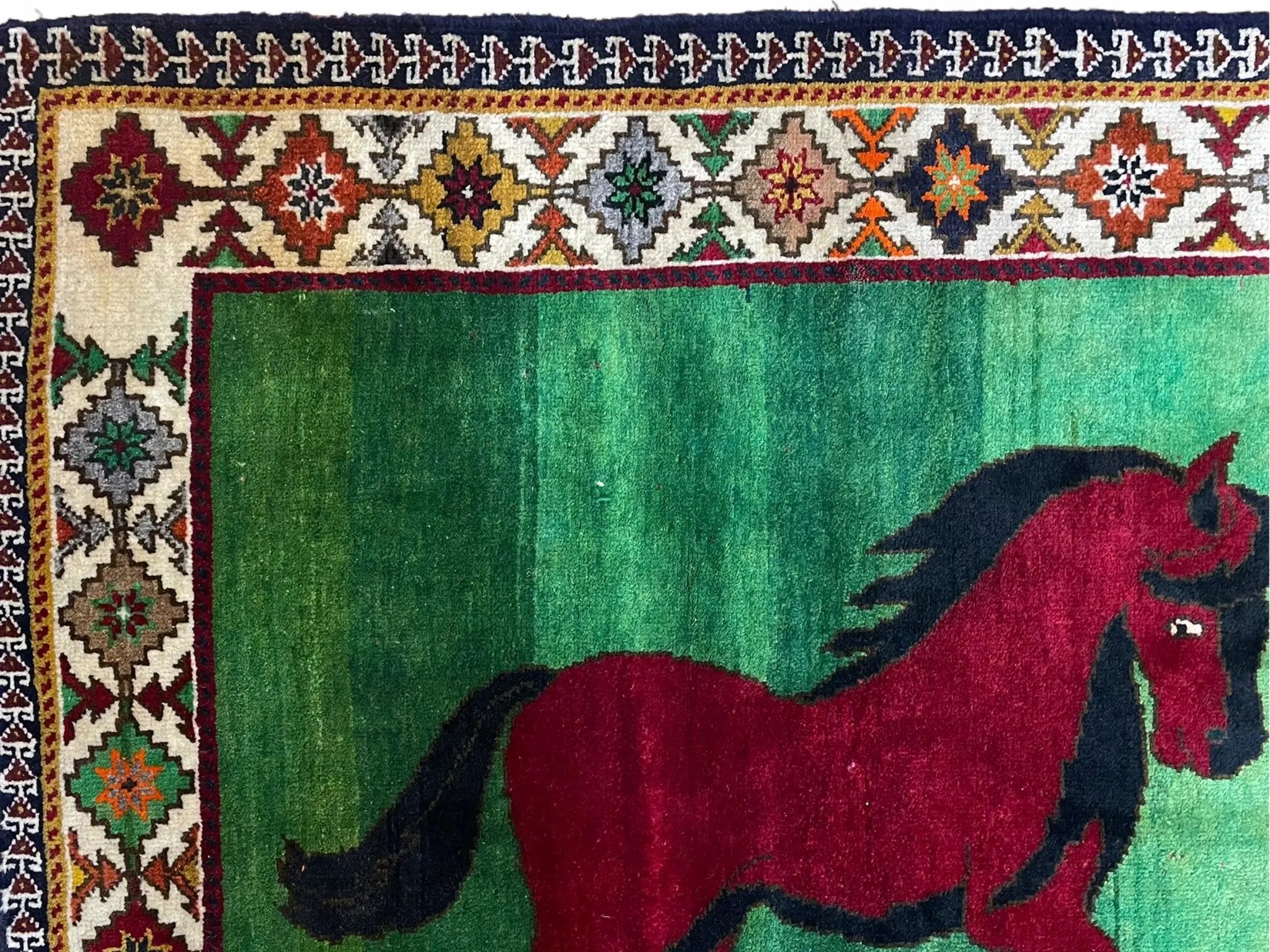 4 X 7 Handmade Rug Zagros Quality Wool Pictorial Horses Green Butterfly Colorful by Jewel Rugs