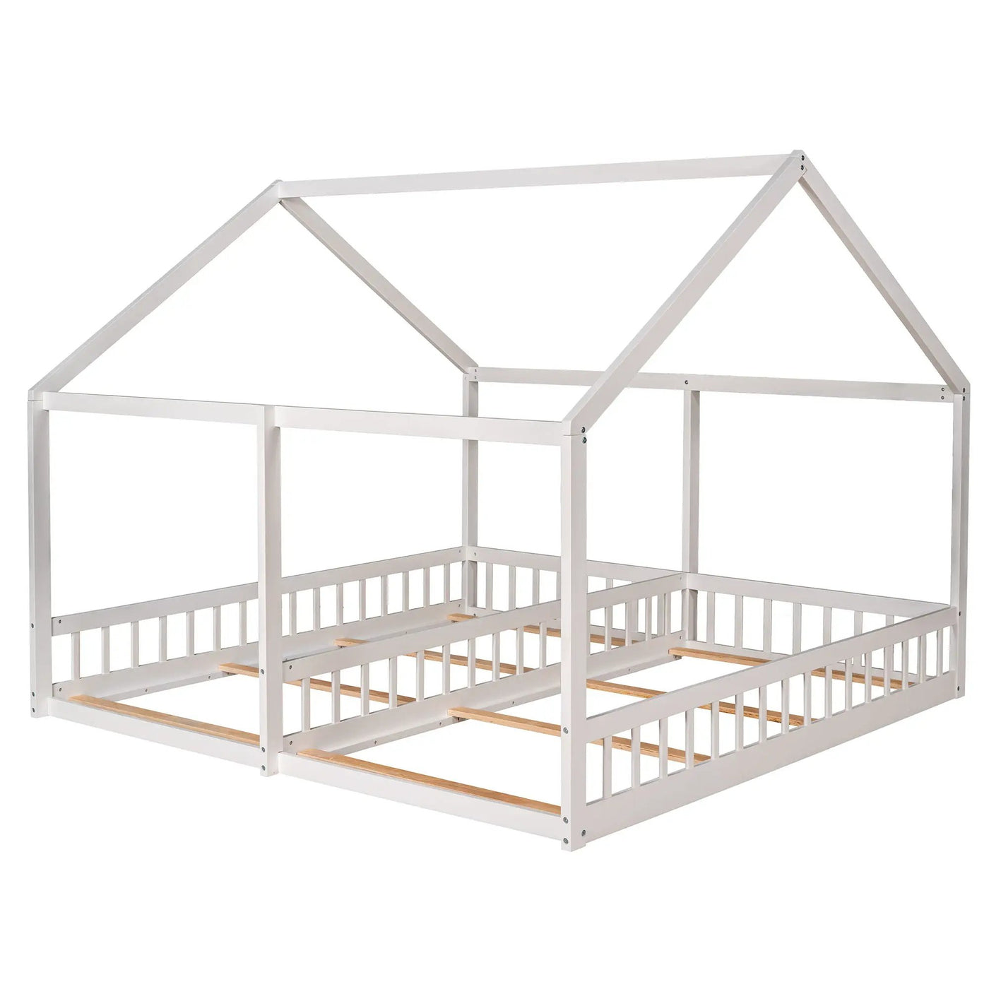 House Platform Beds, 2 Shared Beds, Metal Frame With Guardrails by HouseOfZazla