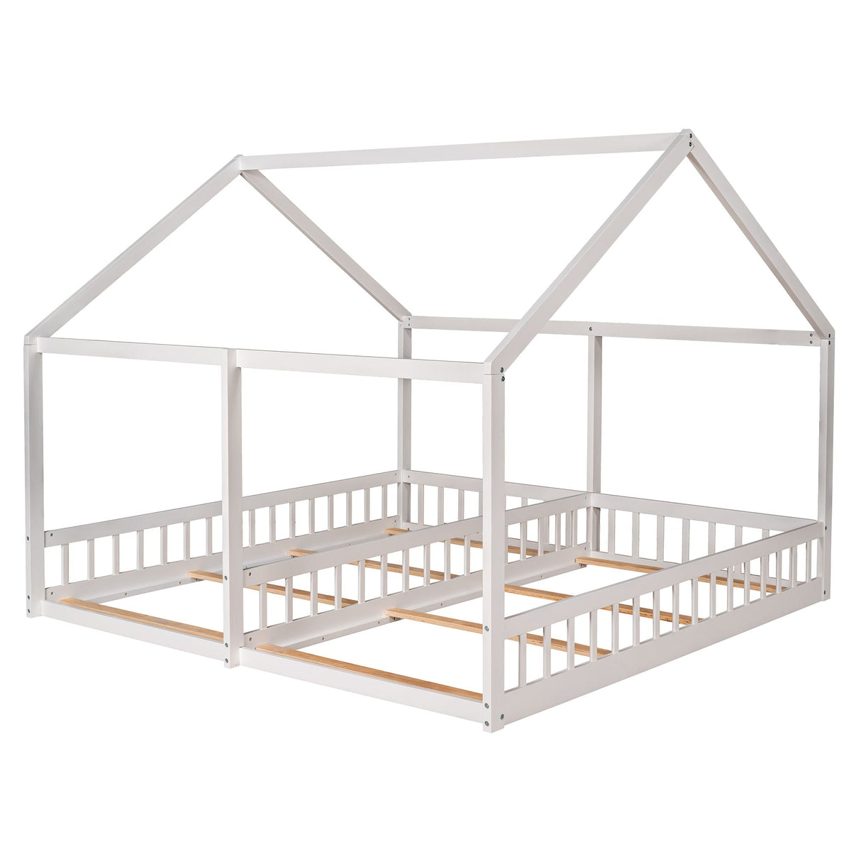 House Platform Beds with Guardrails - Metal, Twin Size, White, Dark Gray, Black, photo 13 of 29