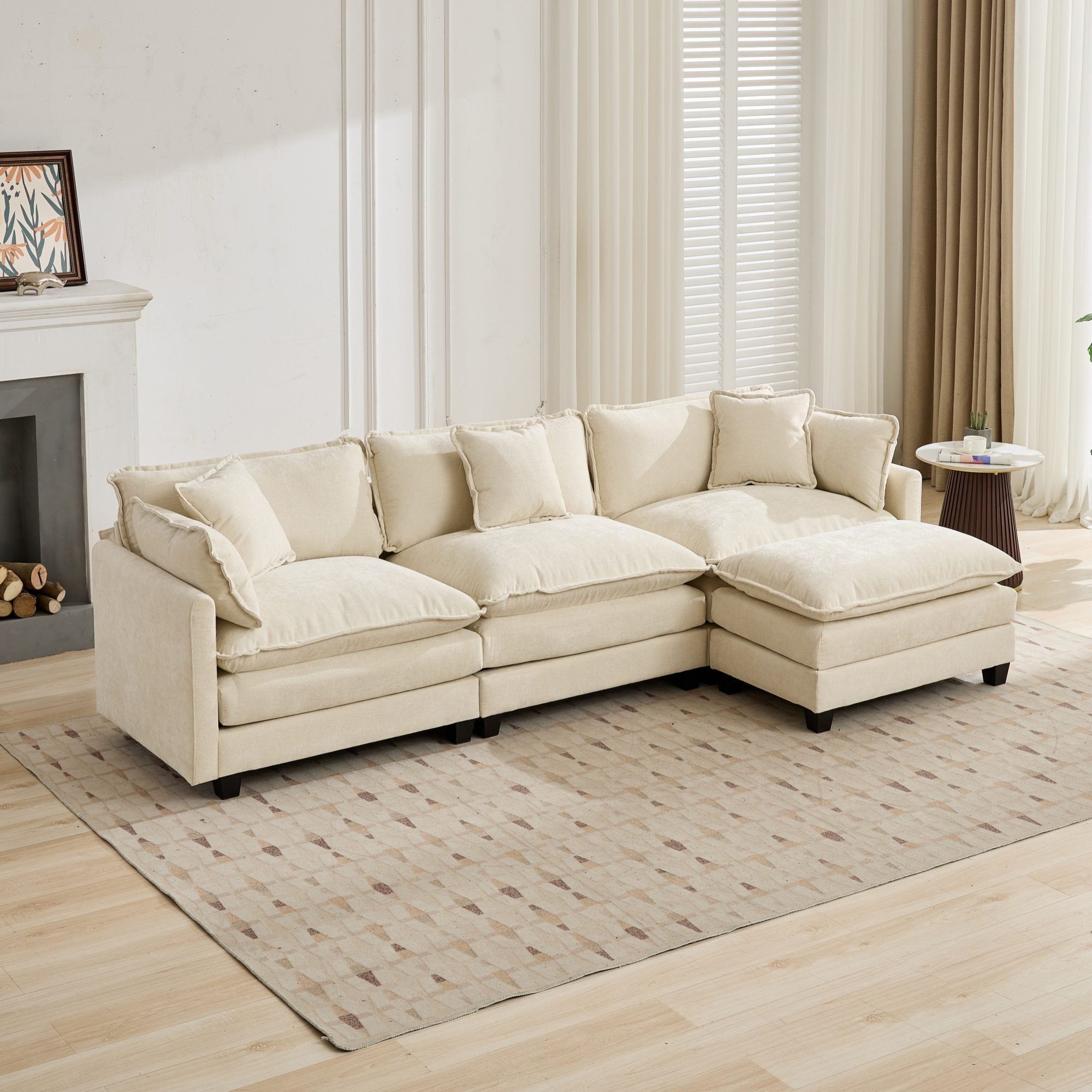 Cloud3 Seats Sofa (Ottoman is not included)Chenille Fabric in Beige by BLAKHOM