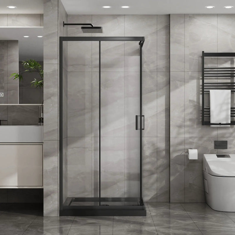 Corner Shower Enclosure, Sliding Door - Matte Black by HouseOfZazla