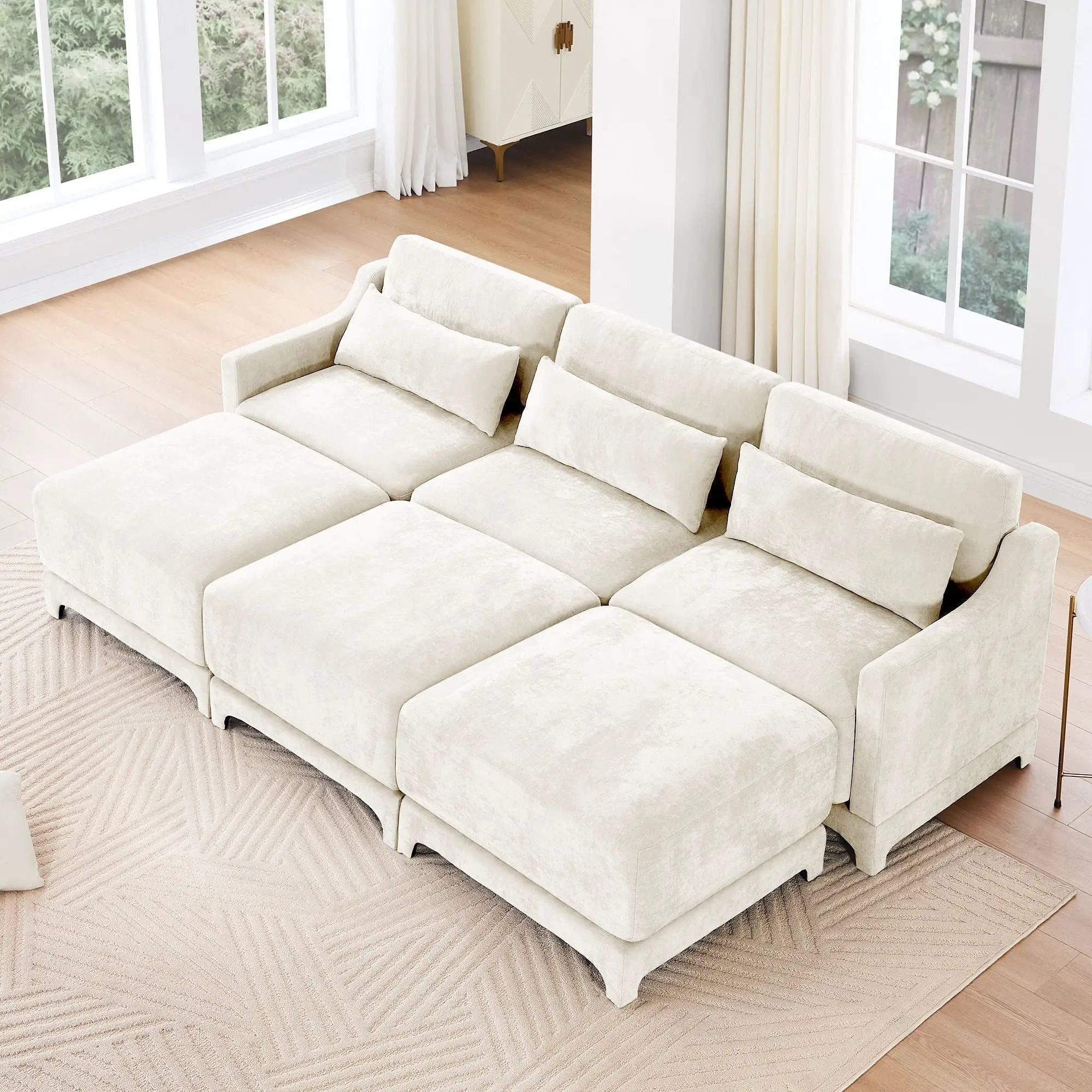 Stylish Sofa With Ottoman And Lumbar Pillows, Ergonomic Design by HouseOfZazla