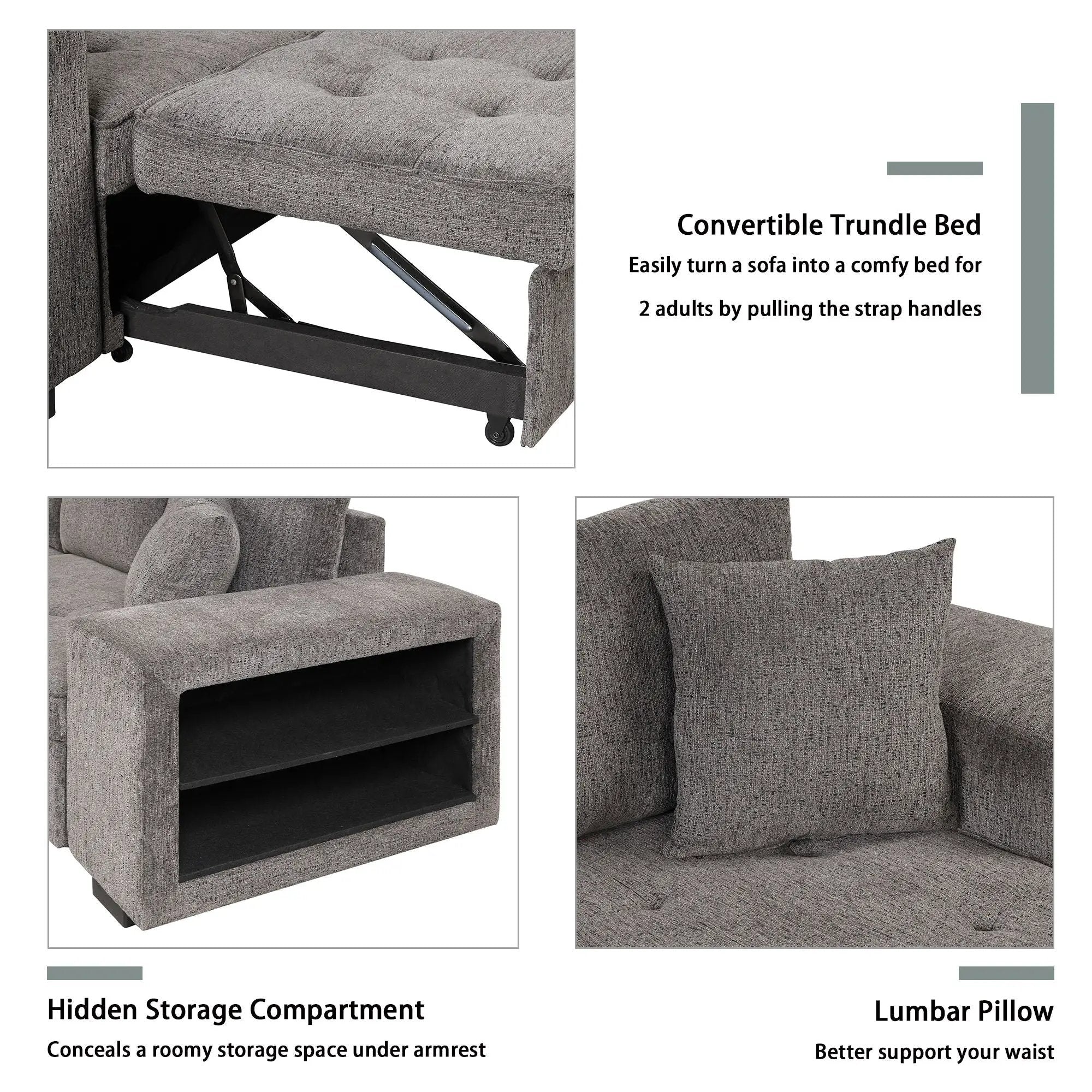Modern L-Shape 3 Seat Reversible Sectional Couch, Pull Out Sleeper Sofa With Storage Chaise And 2 Stools For Living Room Furniture Set by HouseOfZazla