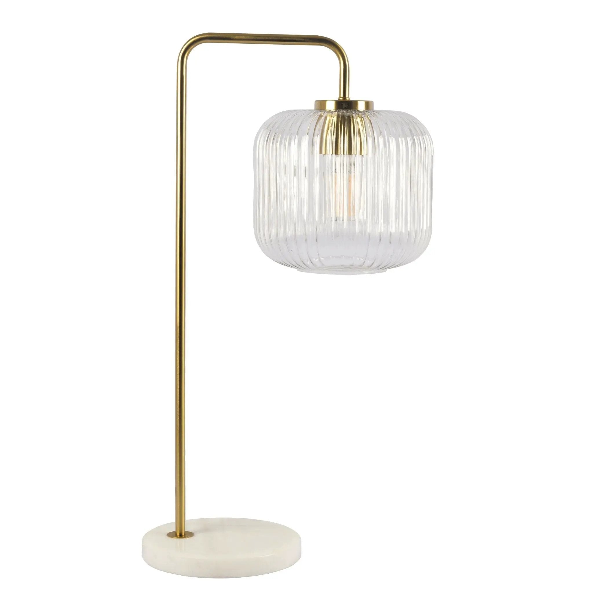 Haven - Clear Table Lamp, Button Control - Gold / White / White Marble by HouseOfZazla