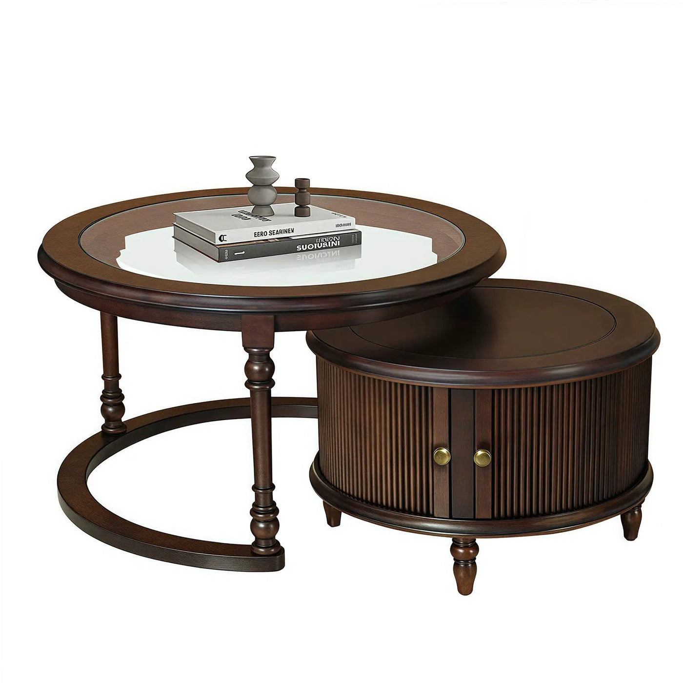 Modern Nesting Coffee Table Set with Glass and Solid Wood Frame by HouseOfZazla