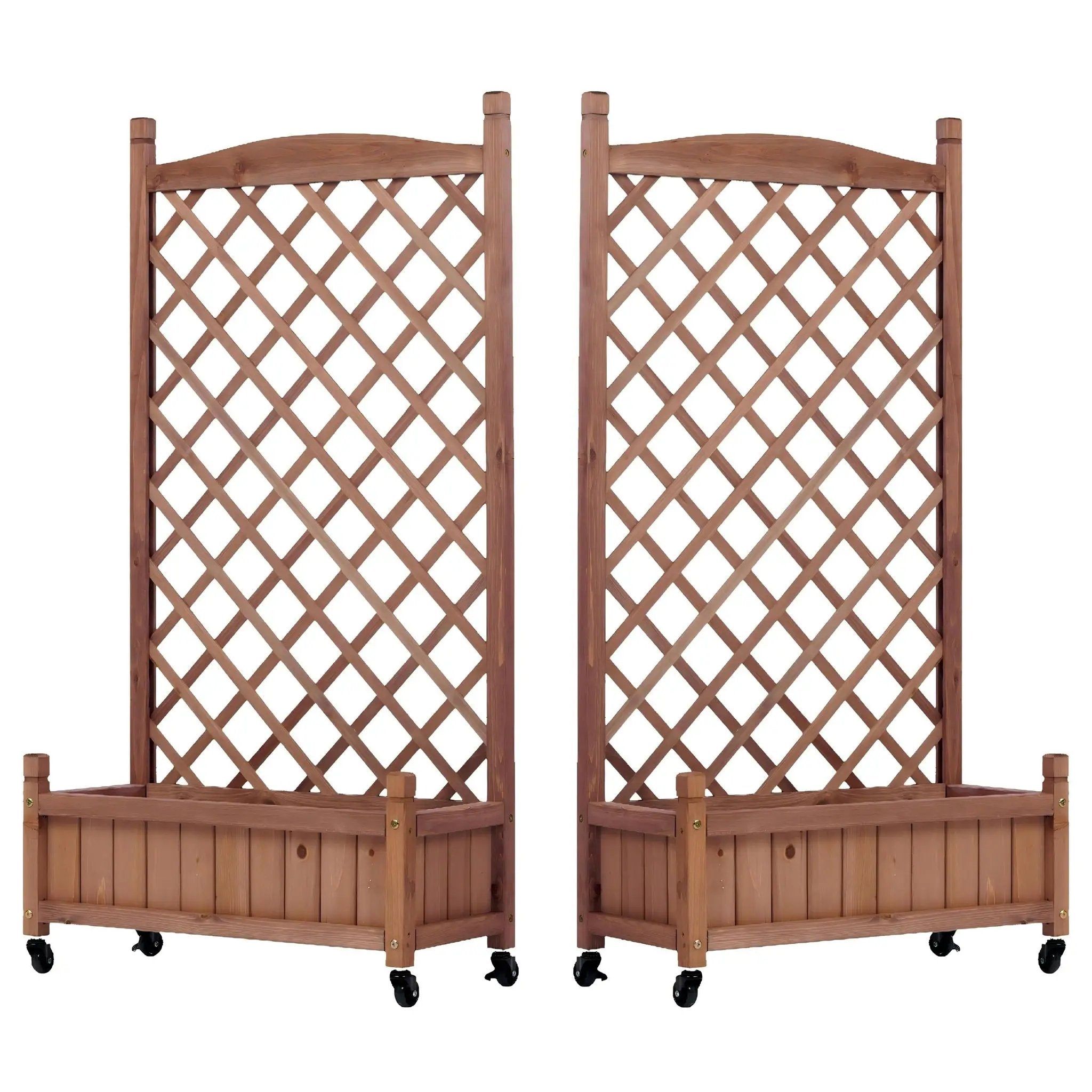 Raised Garden Bed With Trellis 2 Pack, Outdoor Planter Box & Plant Stand With Climbing Racks - Brown by Unique Piece Furniture