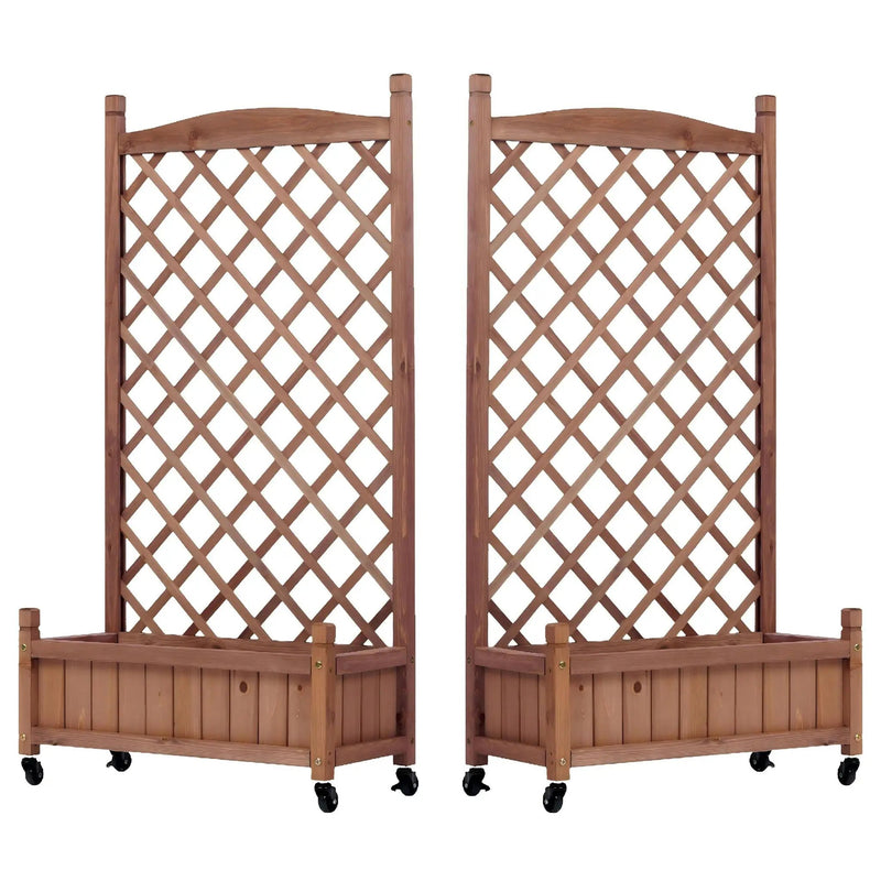 Raised Garden Bed With Trellis 2 Pack, Outdoor Planter Box & Plant Stand With Climbing Racks - Brown by Unique Piece Furniture