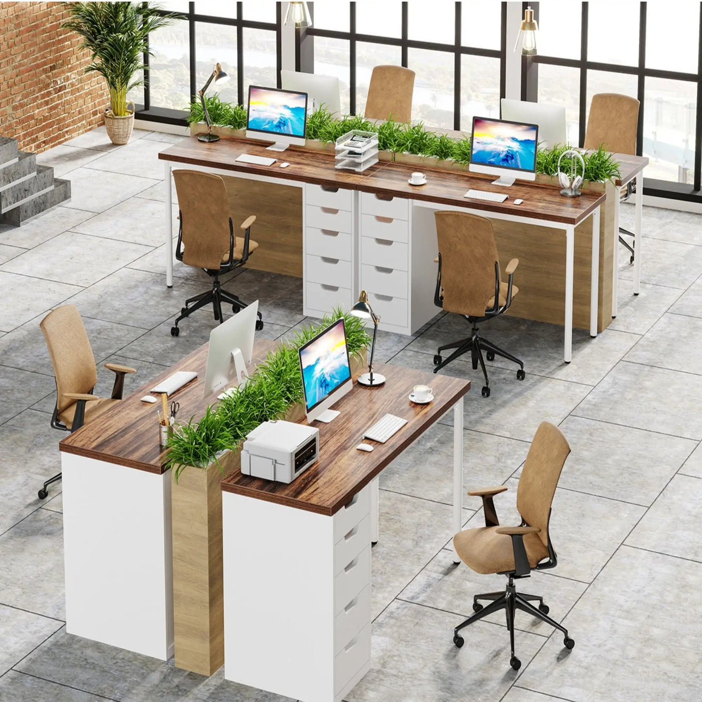 Computer Desk With 5 Drawers, Reversible Cabinet Design by HouseOfZazla