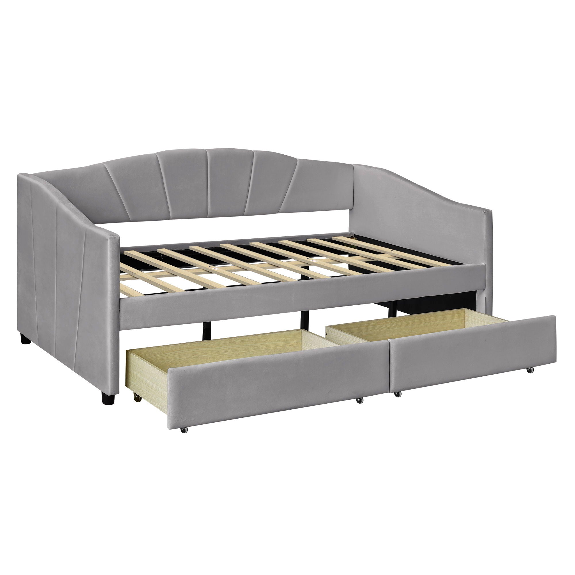 Upholstered Daybed With Two Drawers And Wood Slat by HouseOfZazla